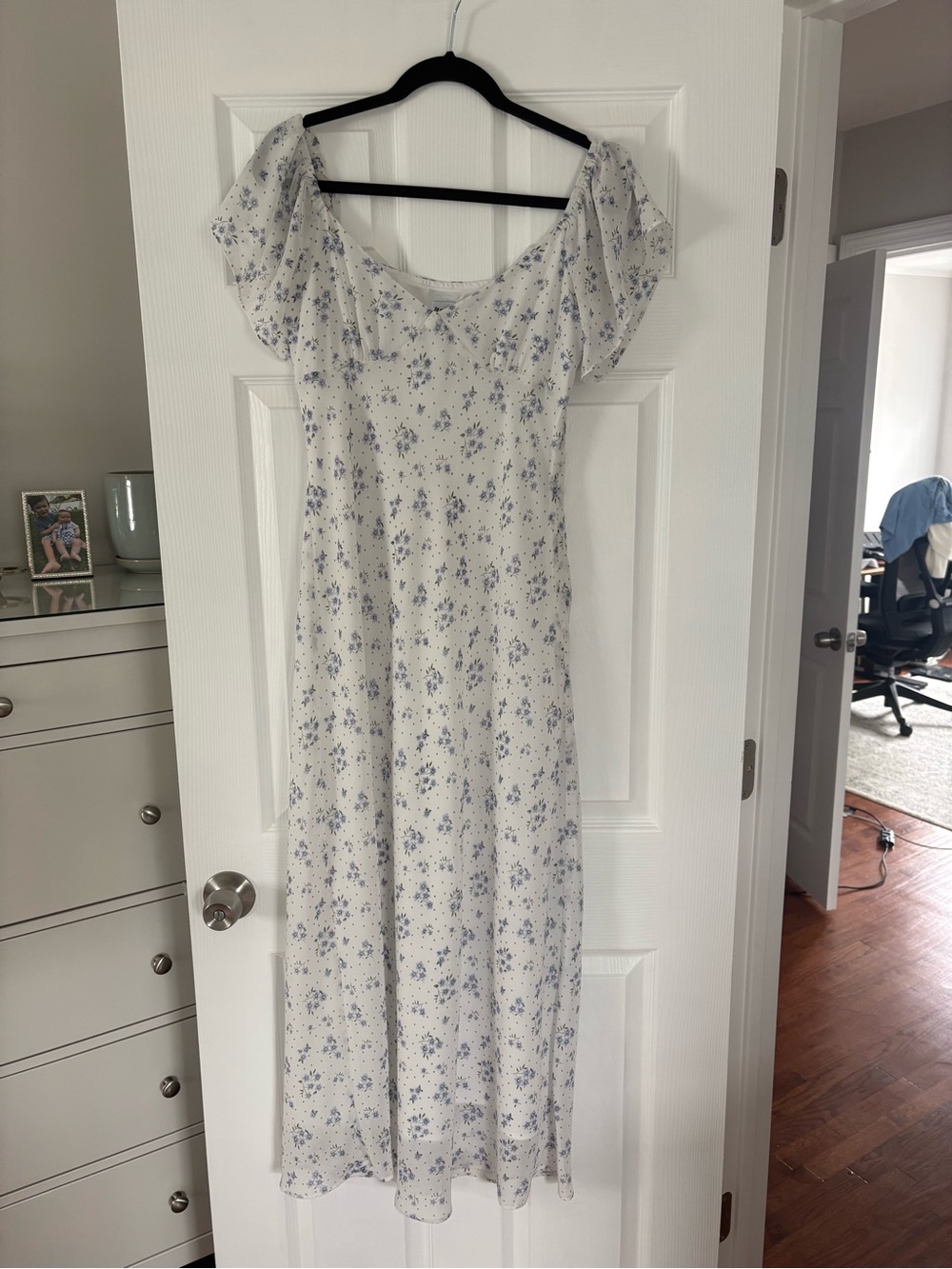 Princess Polly White Maxi Dress with Blue Floral Print